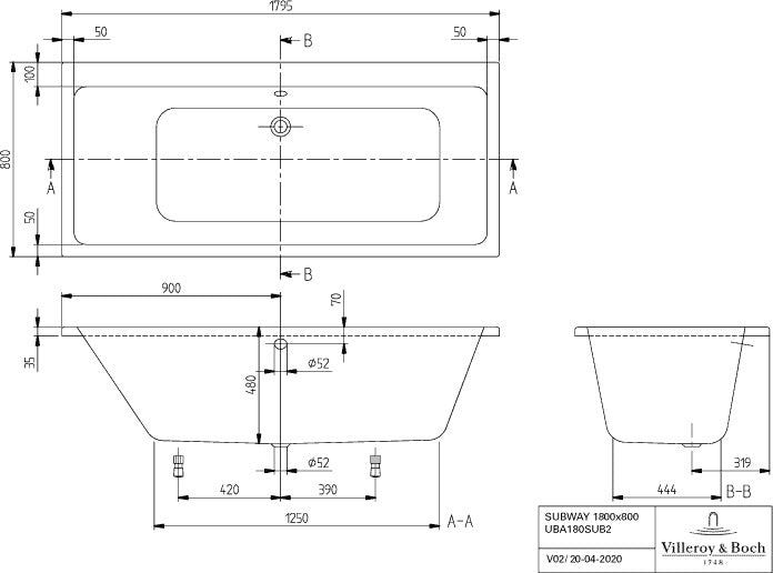 Villeroy & Boch Subway Hydropool Comfort Whirlpool 1800x800 mm Weiß Alpin – 2 Personen, 18 Wasserdüsen