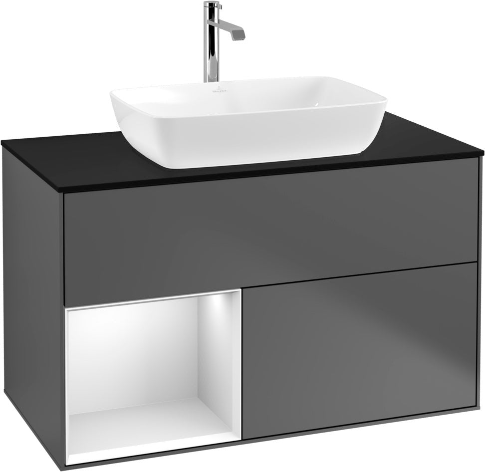 Villeroy & Boch Finion Waschbeckenunterschrank Glossy White mit Beleuchtung, 1000 mm