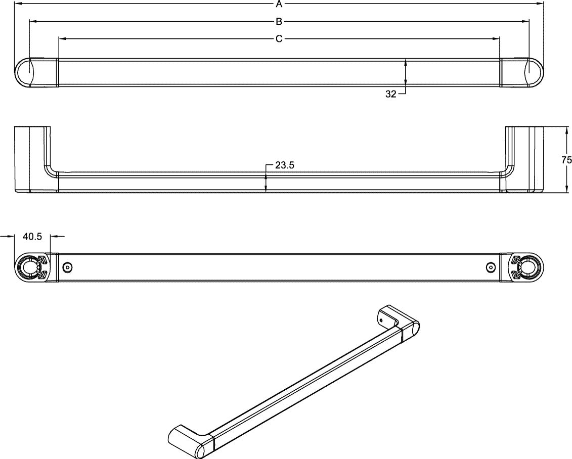 Villeroy & Boch ViCare Wandhaltegriff 921708 verchromt – Barrierefreies Zubehör 165x306x33 mm
