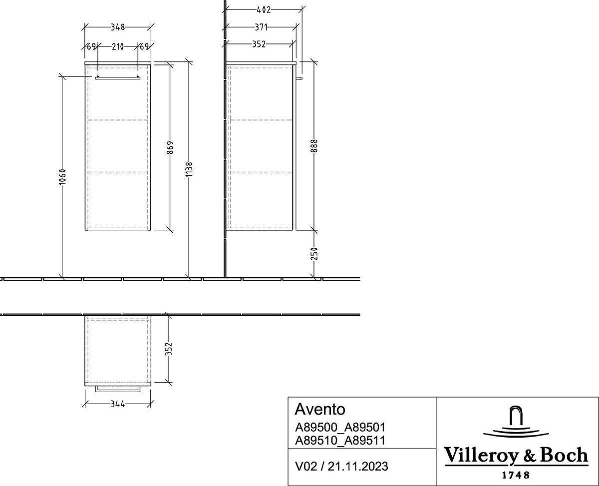 Villeroy & Boch Seitenschrank Avento A89510 Kansas Oak 347 x 888 x 371 mm