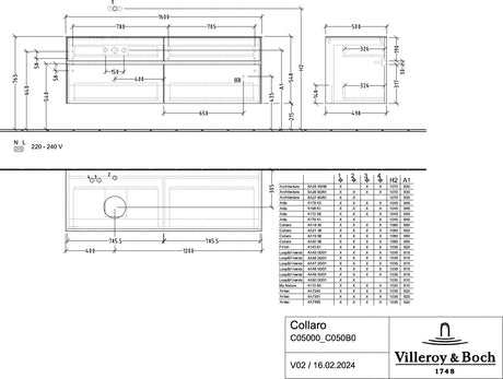 Villeroy & Boch Waschtischunterschrank Collaro C050 B0 1600 mm White Oak mit Beleuchtung