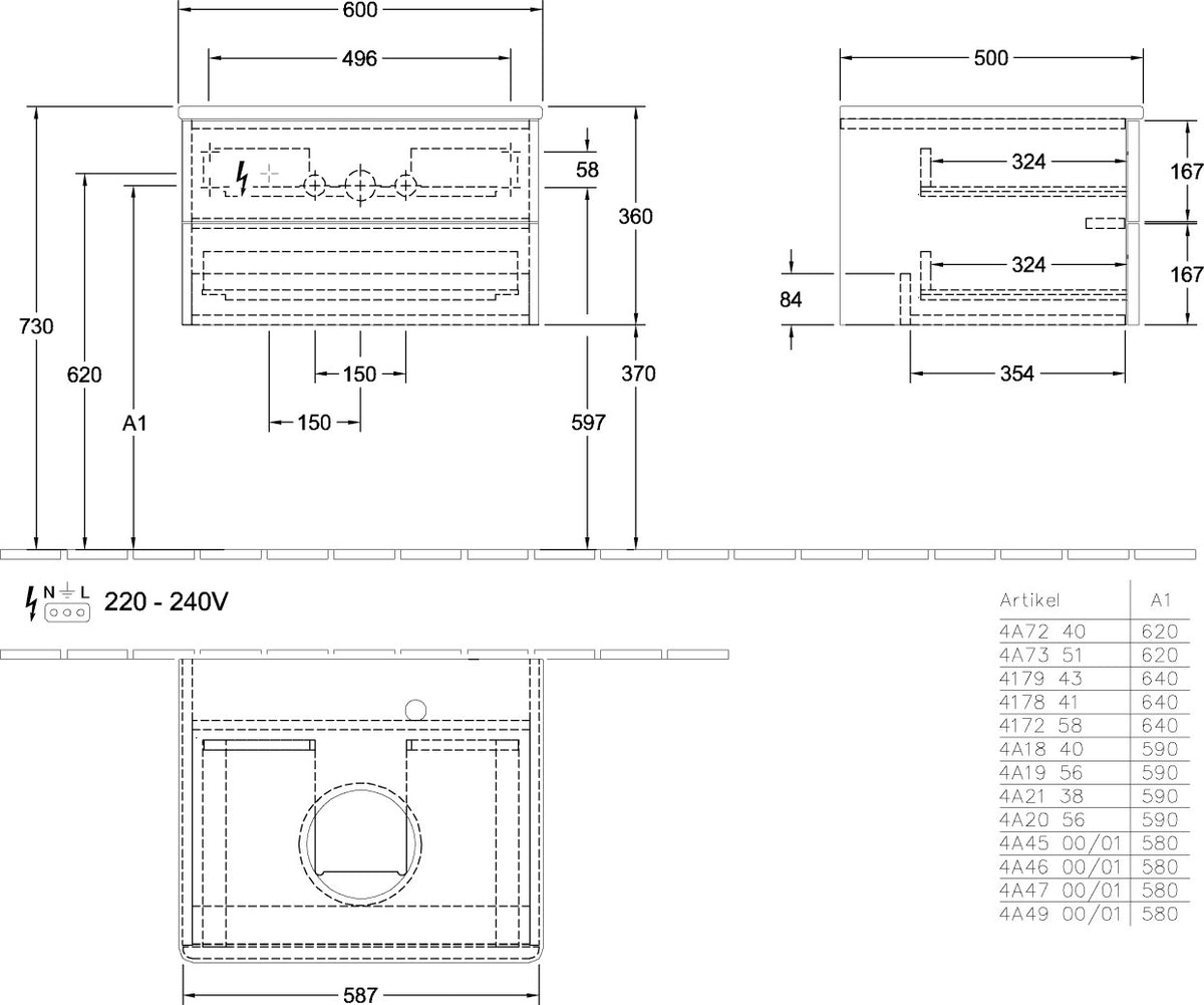 Villeroy & Boch Waschtischunterschrank Antao L18010 600x360x500mm Anthracite Matt Lacquer
