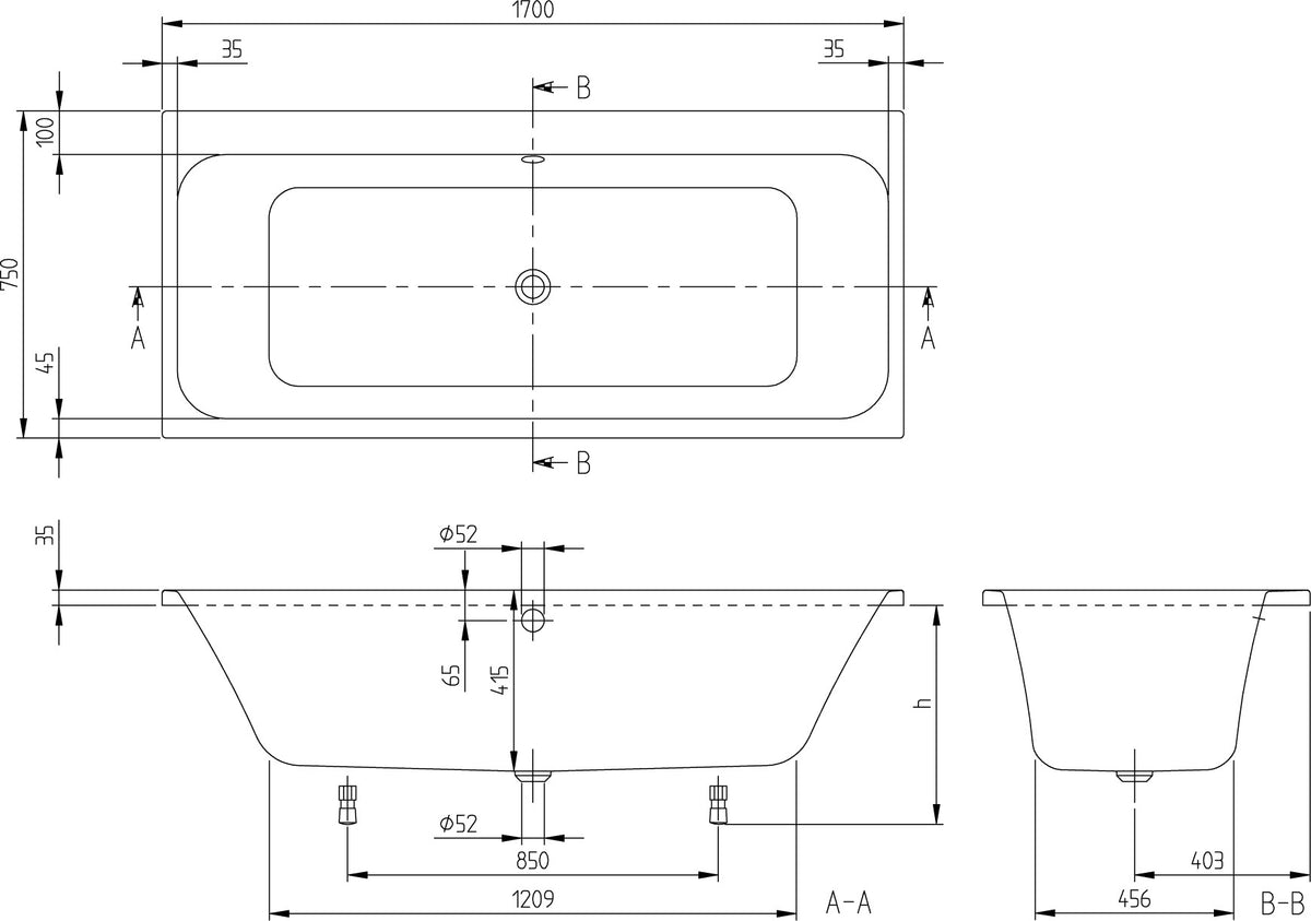 Villeroy & Boch Architectura Badewanne 1500x700mm Weiß Alpin – Rechteckige Einbauwanne