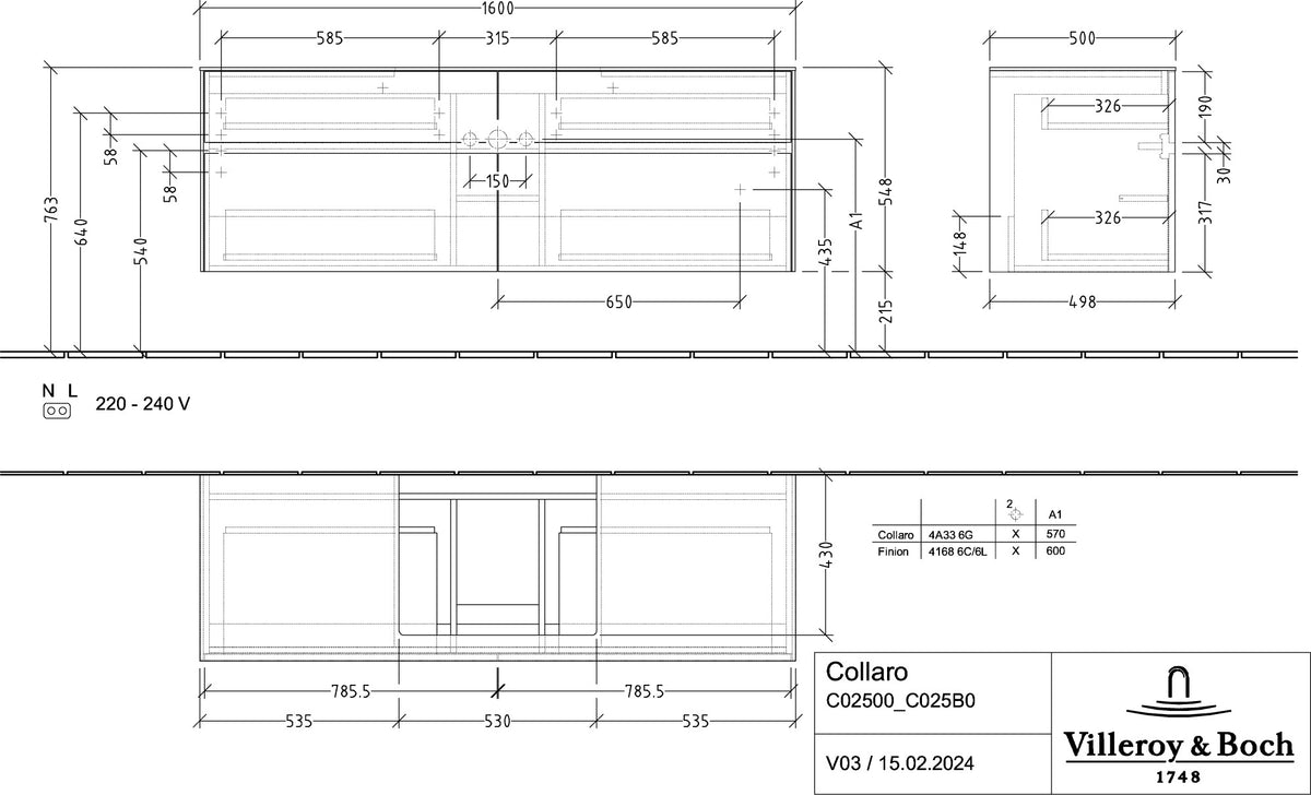 Villeroy & Boch Collaro Waschbeckenunterschrank 1600 mm Black Oak mit SoftClosing