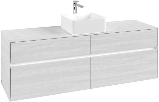 Villeroy & Boch Collaro Waschtischunterschrank 1600 mm mit LED-Beleuchtung und 4 Auszügen in Soft Grey