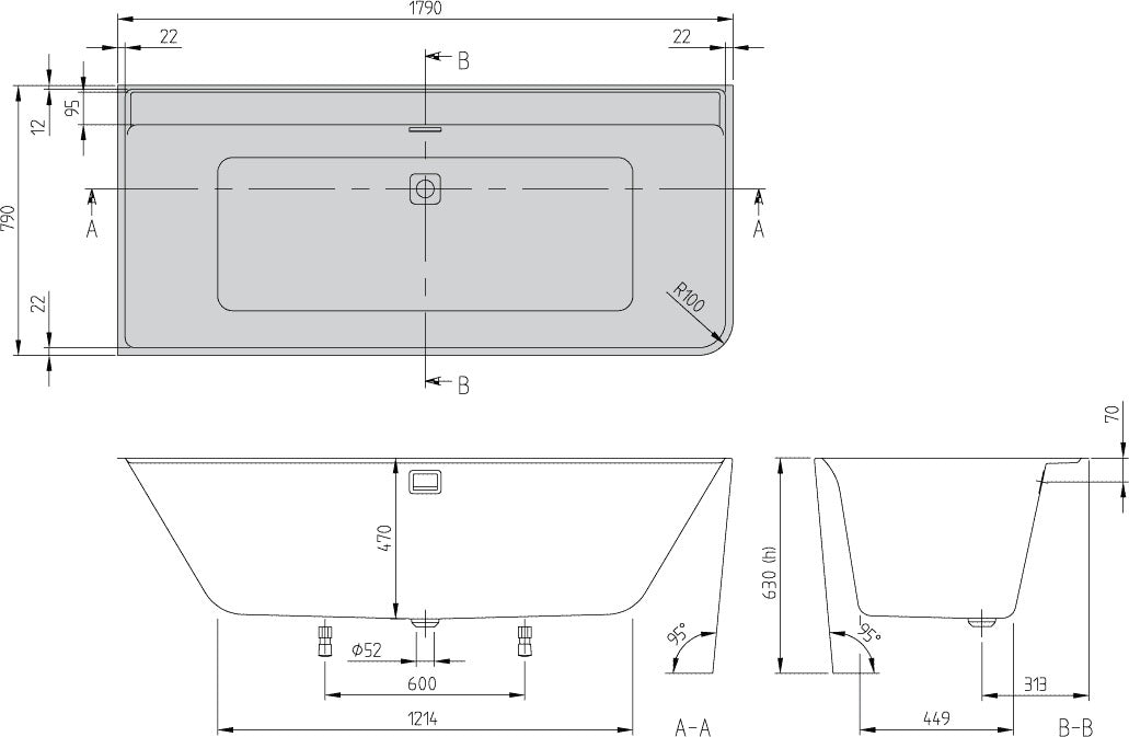 Villeroy & Boch Vorwand-Badewanne Collaro 1790x790 mm Weiß Alpin Eckausführung links