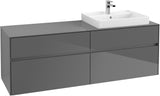 Villeroy & Boch Collaro Waschtischunterschrank 1600 mm Glossy Grey, 4 Auszüge, Becken rechts