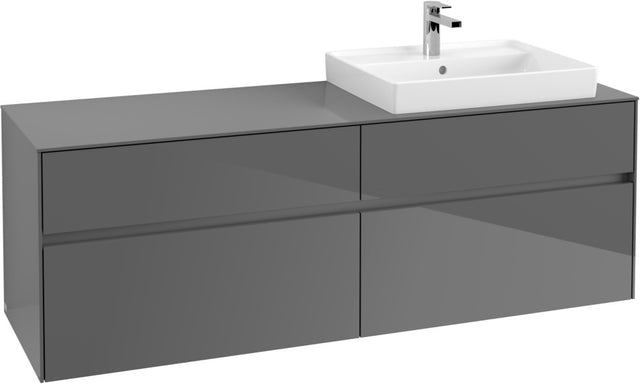 Villeroy & Boch Collaro Waschtischunterschrank 1600 mm Glossy Grey, 4 Auszüge, Becken rechts