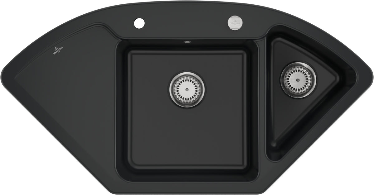 Villeroy & Boch Eckspüle Subway Style Eck 1115 mm Almond CeramicPlus – Keramik, 2 Becken, Abtropffläche