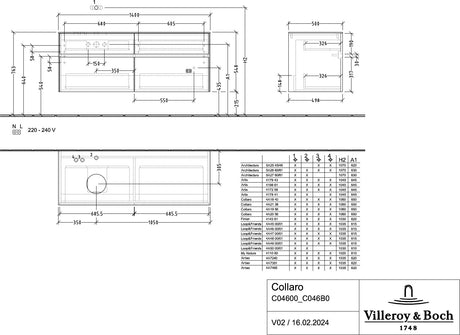 Villeroy & Boch Collaro Waschtischunterschrank 1400 mm mit LED-Beleuchtung und 4 Auszügen, White Wood