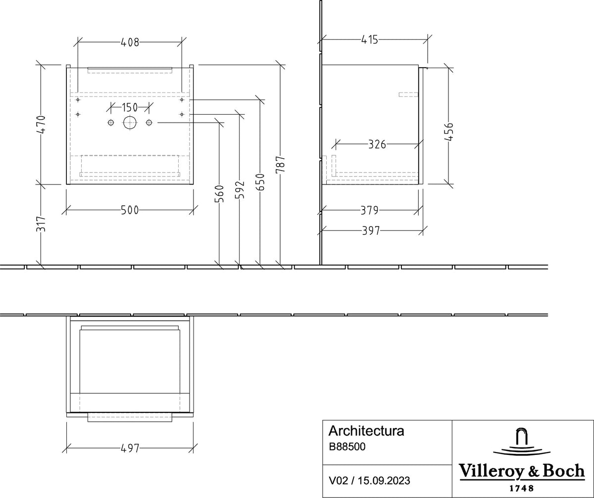 Villeroy & Boch Waschtischunterschrank Architectura B88100, 400x470x345 mm, White Matt, 1 Auszug