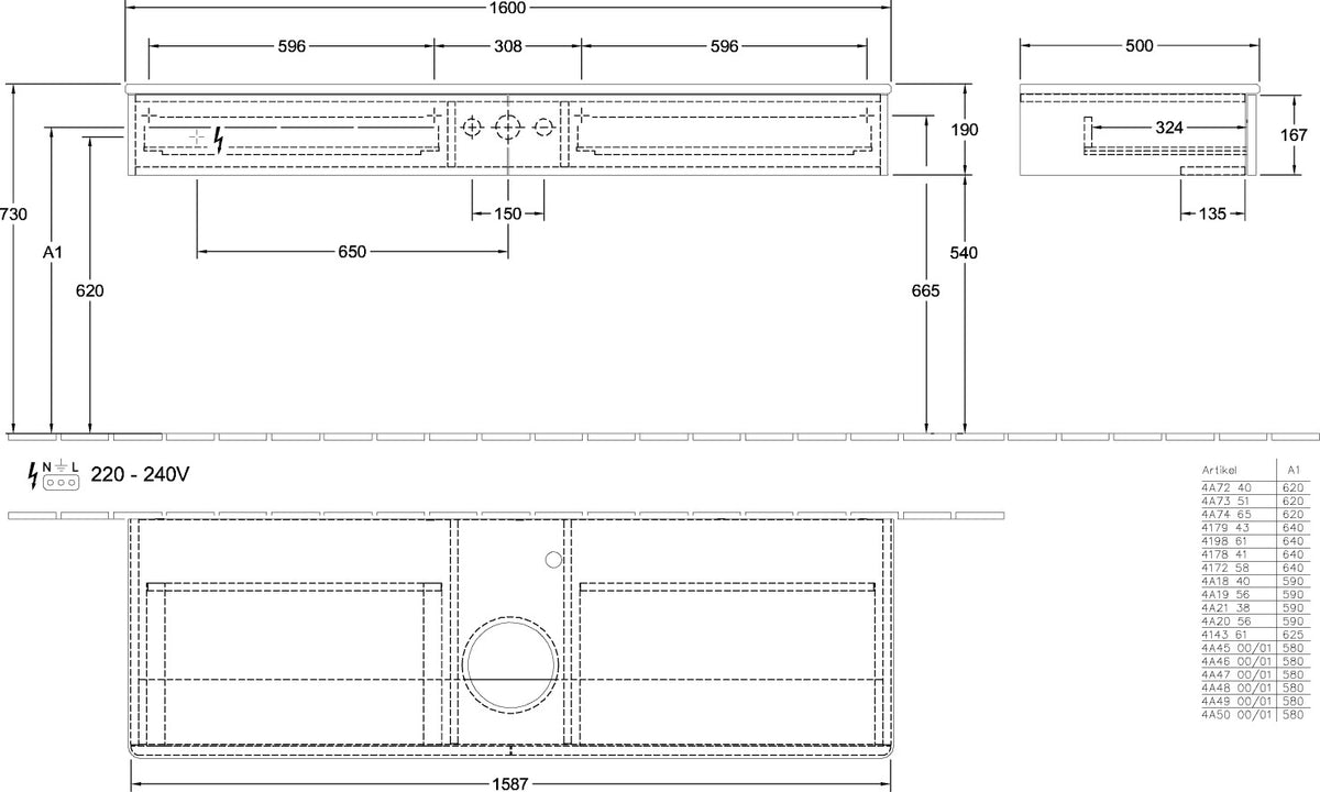 Villeroy & Boch Waschtischunterschrank Antao 1600 mm Midnight Blue Matt Lack mit LED