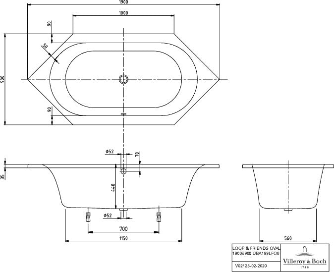 Villeroy & Boch LOOP & FRIENDS Airpool Entry Whirlpoolsystem 1900 mm Weiß