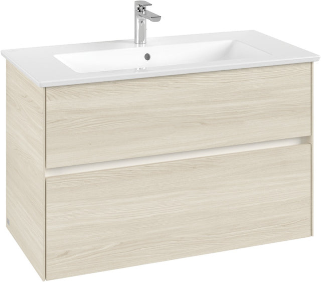 Villeroy & Boch Collaro Waschbeckenunterschrank 961 mm White Oak mit LED-Beleuchtung