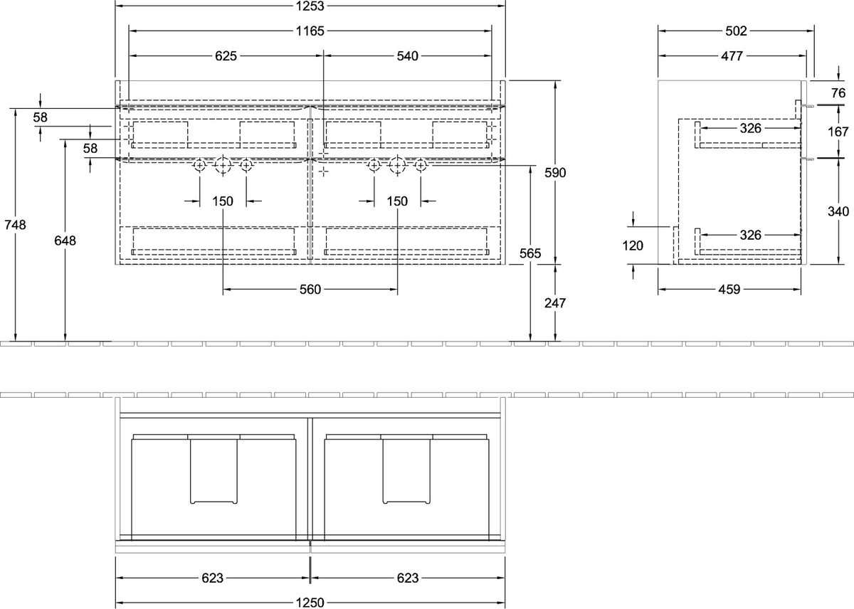 Villeroy & Boch Waschbeckenunterschrank Venticello A 93001, 1253 mm, Glossy White, 4 Auszüge