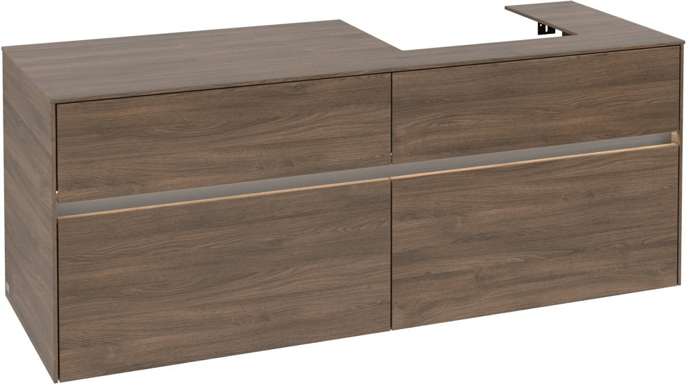 Villeroy & Boch Collaro Waschtischunterschrank 1400 mm mit LED-Beleuchtung und 4 Auszügen in Soft Grey