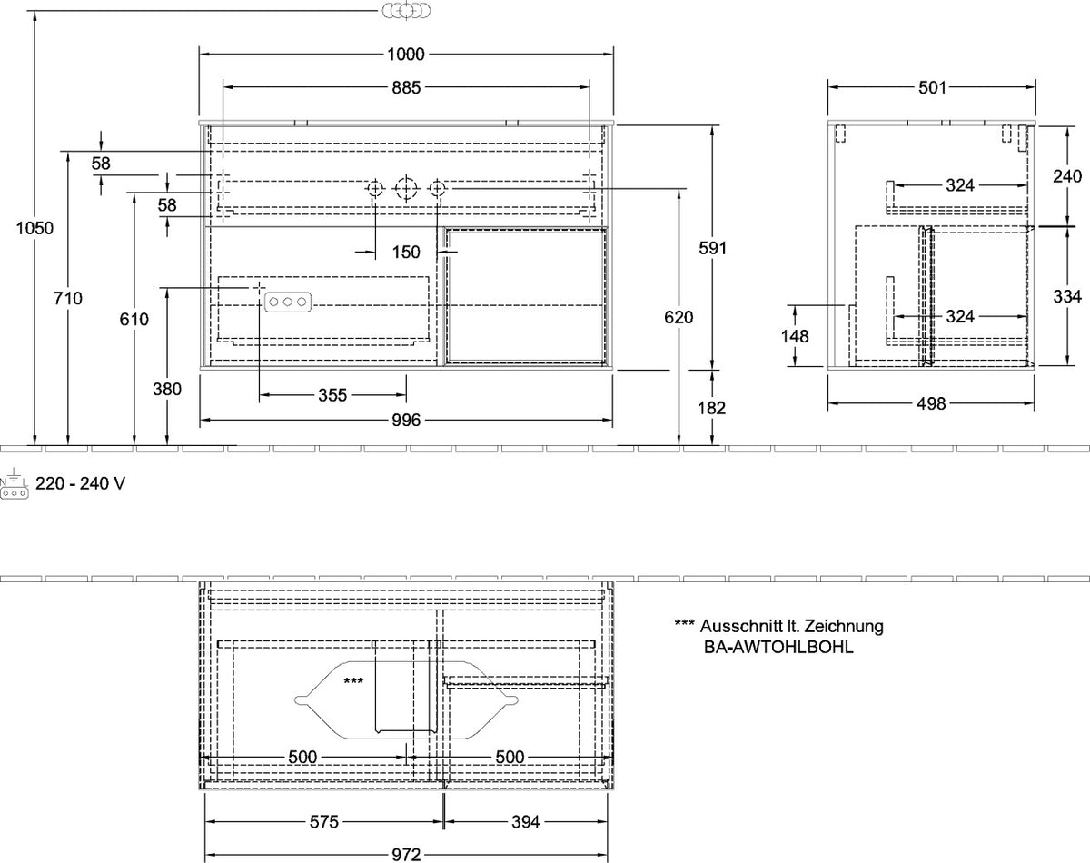Villeroy & Boch Finion Waschtischunterschrank 1000 mm Peony Matt Lacquer mit Beleuchtung