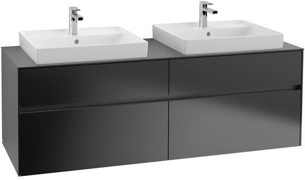 Villeroy & Boch Collaro Waschtischunterschrank 1600 mm mit LED-Beleuchtung und 4 Auszügen in Black Matt Lacquer