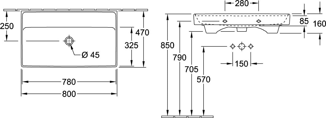 Villeroy & Boch Schrankwaschtisch Collaro 4A3383 800x465x160 mm Rechteck Weiß Alpin
