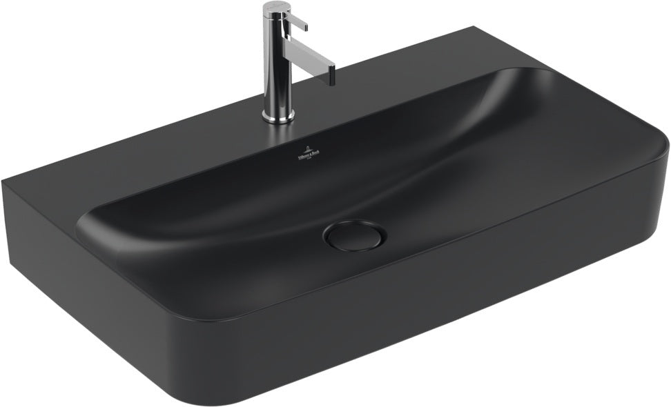 Villeroy & Boch Finion Wandwaschbecken 800 mm Pure Black CeramicPlus – Rechteckig, TitanCeram, Wandmontage