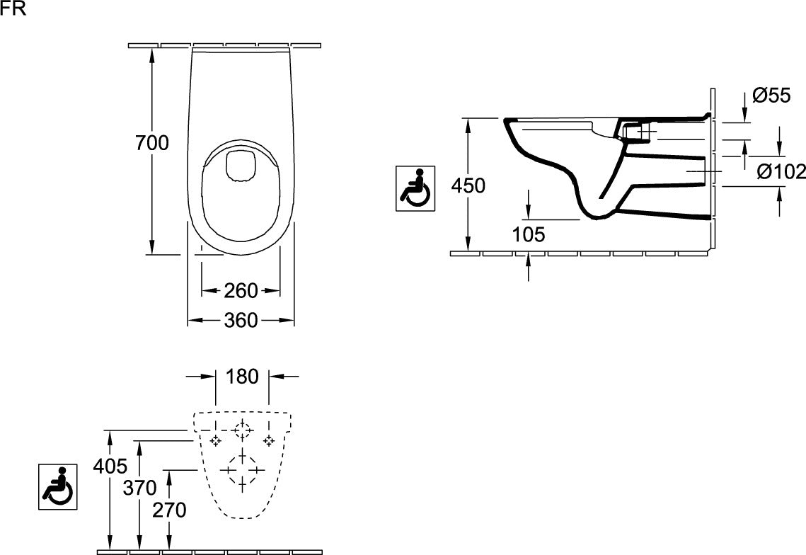 Villeroy & Boch ViCare Tiefspül-WC 4601R2 360x700mm spülrandlos Weiß Alpin wandhängend
