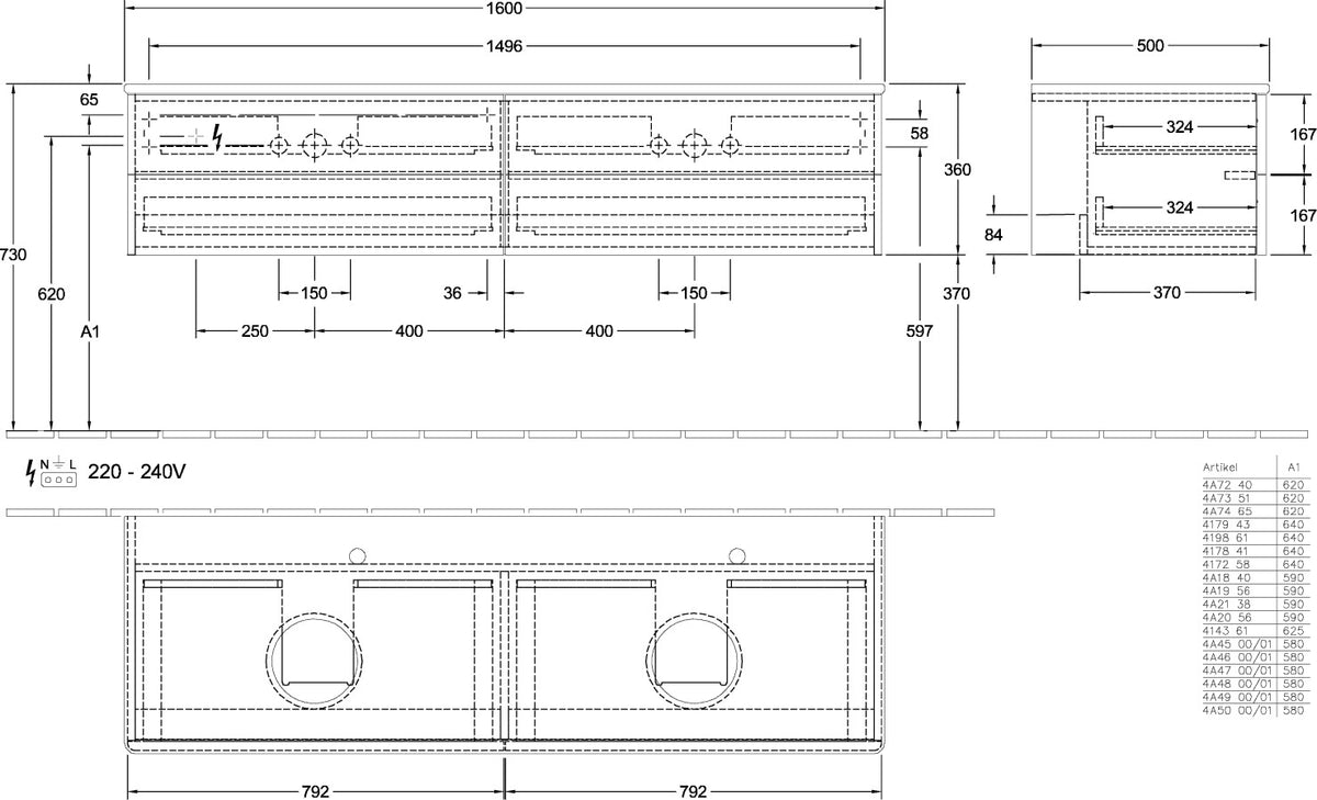 Villeroy & Boch Antao Waschbeckenunterschrank 1600 mm Anthrazit Matt Lackiert mit 4 Auszügen