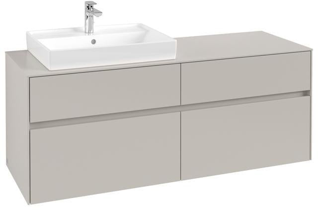 Villeroy & Boch Collaro Waschtischunterschrank 1400 mm Soft Grey mit 4 Auszügen und Becken links