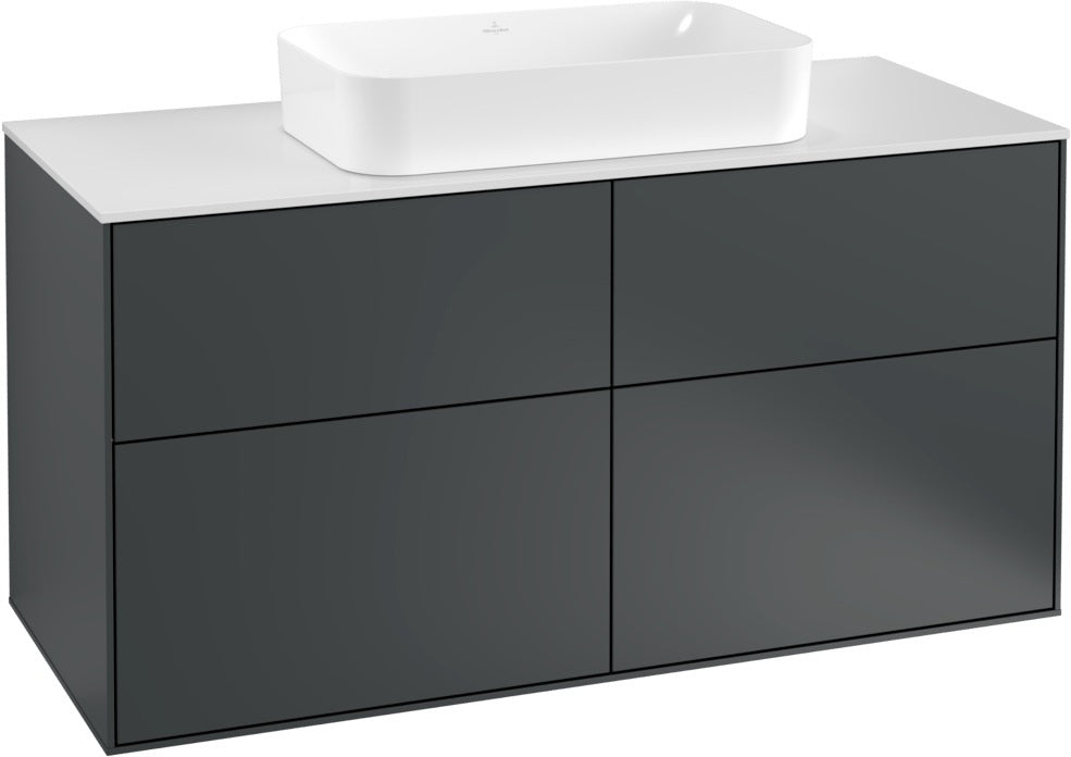 Villeroy & Boch Finion Waschtischunterschrank 1200 mm Anthracite Matt mit Glasabtrennungen und Push-to-open