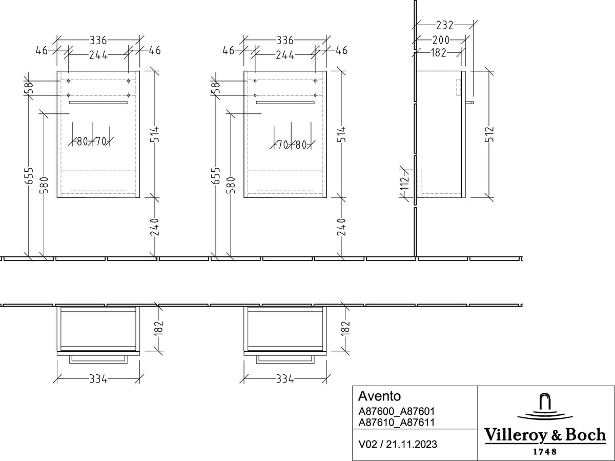 Villeroy & Boch Avento Waschbeckenunterschrank Kansas Oak 340 mm mit SoftClosing und Volcan Griff