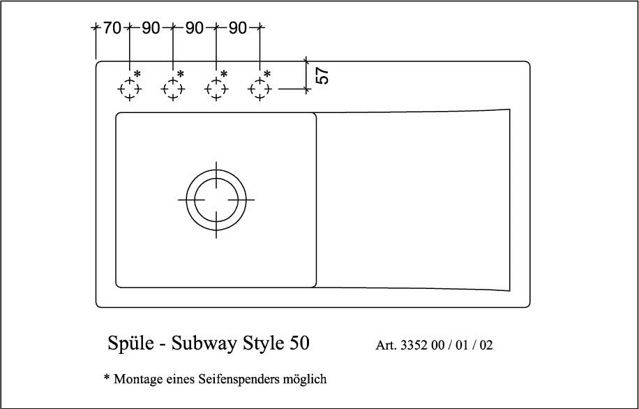 Villeroy & Boch Subway Style 50 Einbauspüle 900x510 mm Keramik Ebony CeramicPlus mit Abtropffläche