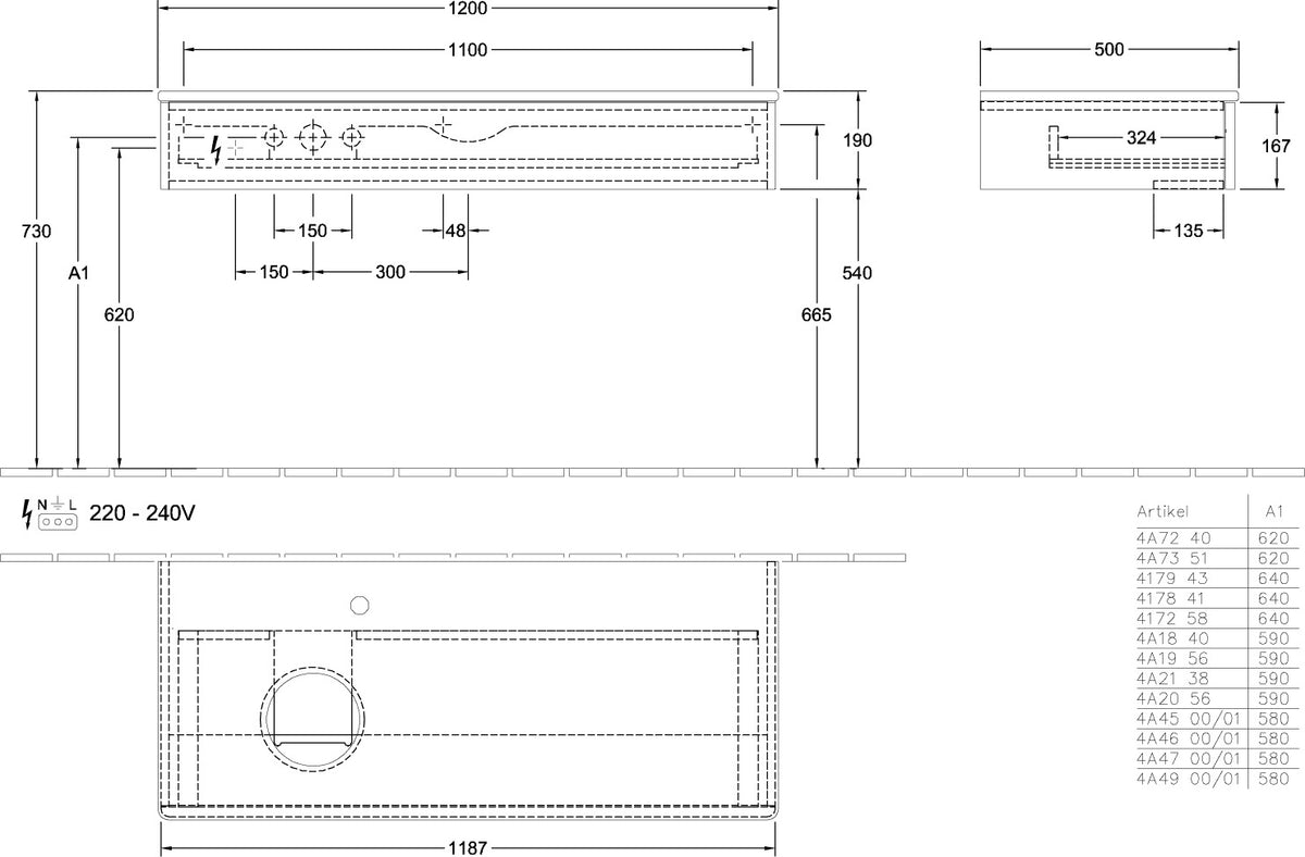 Villeroy & Boch Waschbeckenunterschrank Antao L11053 1200 mm Anthracite Matt mit LED