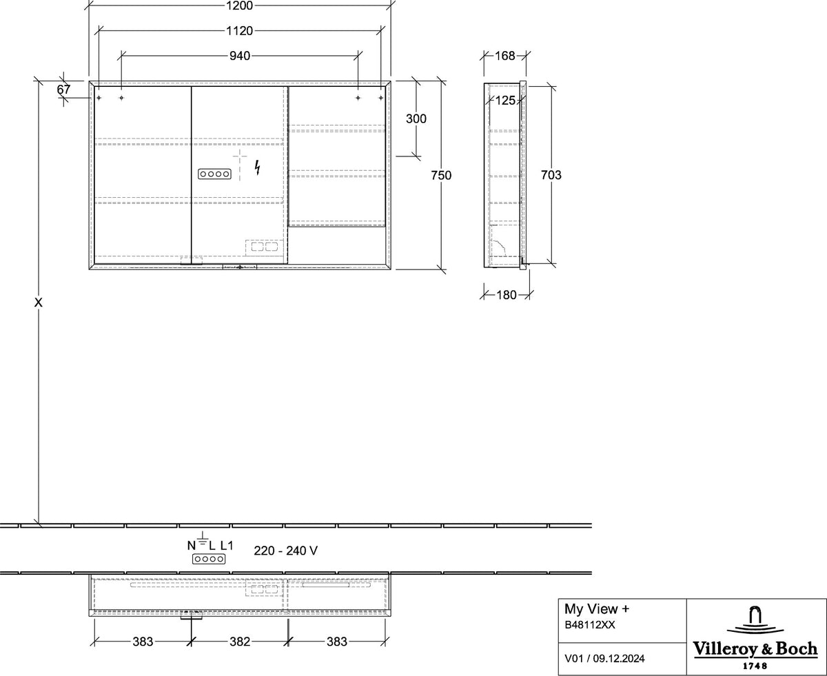Villeroy & Boch Spiegelschrank My View+ B48110 1000 mm Graphite mit LED-Beleuchtung und SoftClosing