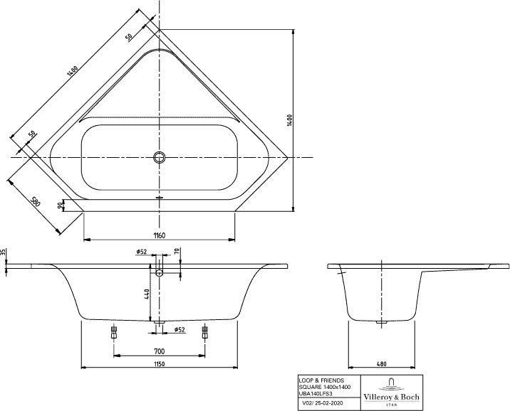 Villeroy & Boch LOOP & FRIENDS Airpool Entry Whirlpoolsystem 1400 mm – Weiß