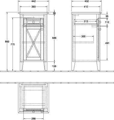 Villeroy & Boch Hommage Seitenschrank 442 mm, 1 Tür, 1 Schublade, Weiß Alpin Hochglanz