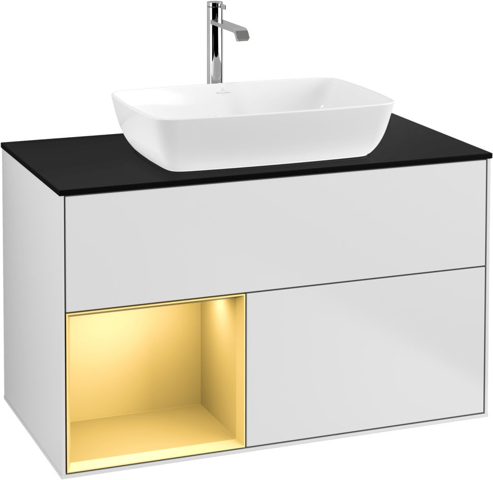 Villeroy & Boch Finion Waschbeckenunterschrank Glossy White mit Beleuchtung, 1000 mm