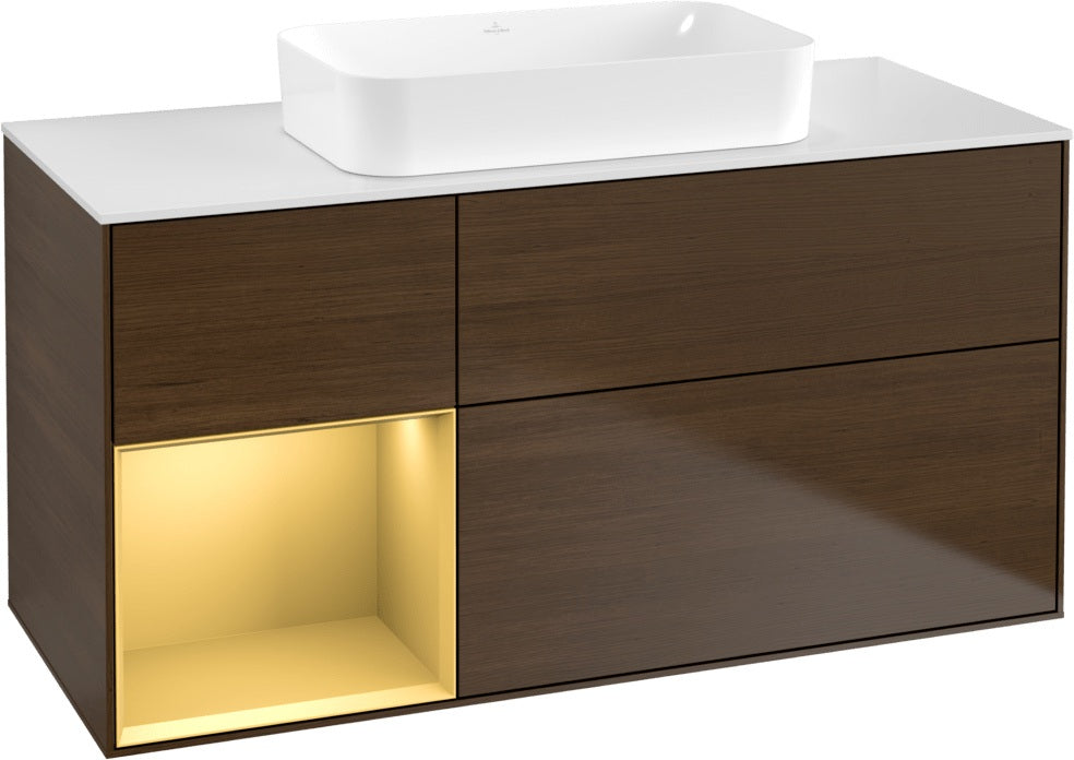 Villeroy & Boch Finion Waschbeckenunterschrank 1200 mm Walnut Veneer mit Beleuchtung