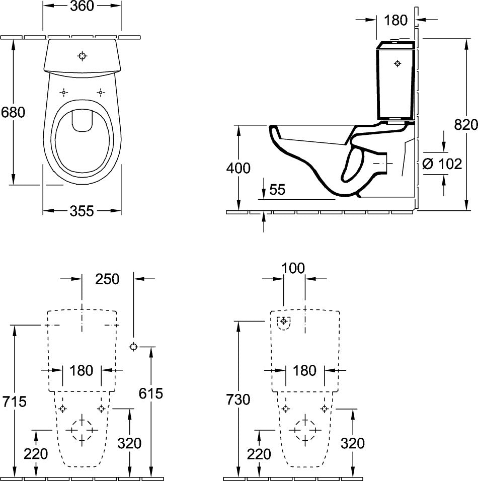 Villeroy & Boch O.novo Tiefspül-WC 355x680mm wandhängend Weiß Alpin