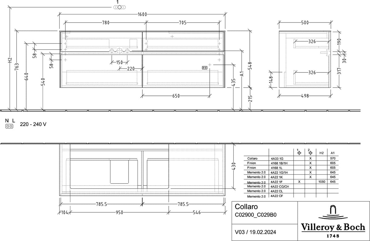 Villeroy & Boch Waschtischunterschrank Collaro C029 B0 1600 mm Arizona Oak mit LED-Beleuchtung