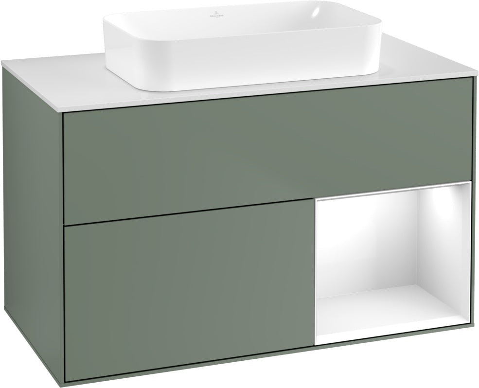 Villeroy & Boch Finion Waschbeckenunterschrank Olive Matt 1000 mm mit Beleuchtung