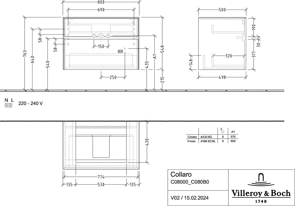 Villeroy & Boch Waschbeckenunterschrank Collaro C080 Black Oak 800 mm mit SoftClosing