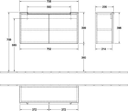 Villeroy & Boch Sideboard Subway 2.0 – Wandhängender Badschrank 758 mm, Eiche, 2 Türen