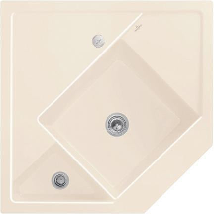 Villeroy & Boch Eckmodul MONUMENTUM Exzenterbetätigung ivory – Keramik-Spülbecken mit Abtropffläche und CeramicPlus