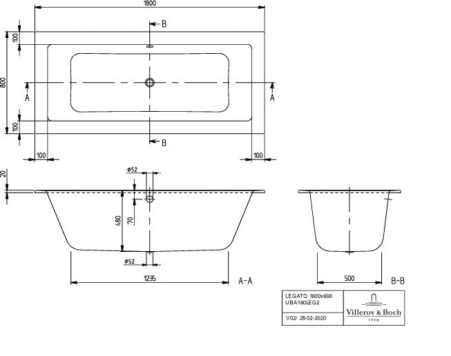 Villeroy & Boch Badewanne Legato 1800x800mm Airpool Entry Stone White