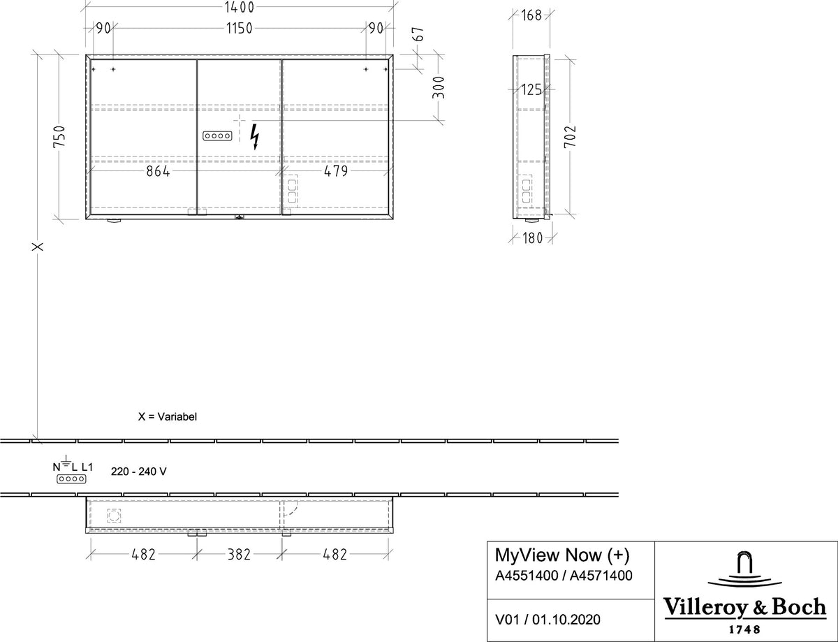 Villeroy & Boch Spiegelschrank My View Now A45516 1600 mm mit LED-Beleuchtung und Sensordimmer