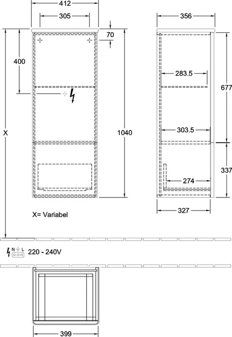 Villeroy & Boch Antao Mittelschrank 414 mm Stone Grey Matt – Wandhängend mit LED & Soft-Close