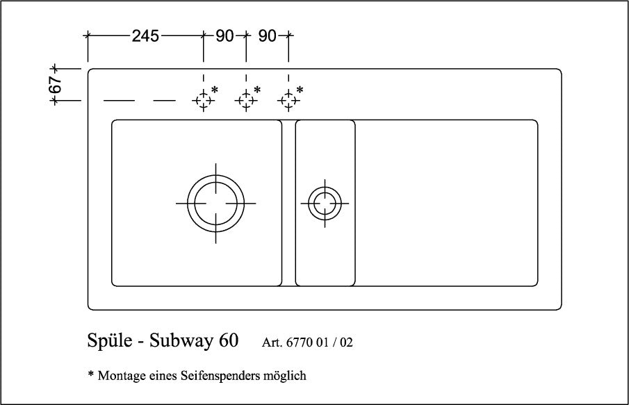 Villeroy & Boch Einbauspüle Subway 60 Ebony CeramicPlus 1000x510mm Keramik
