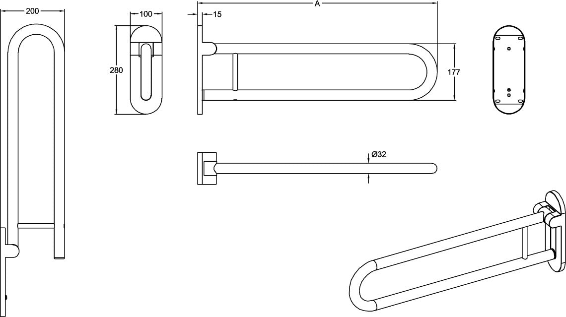 Villeroy & Boch ViCare Klappgriff 921724 – Barrierefreier Stützgriff, 280 x 650 x 100 mm, Weiß