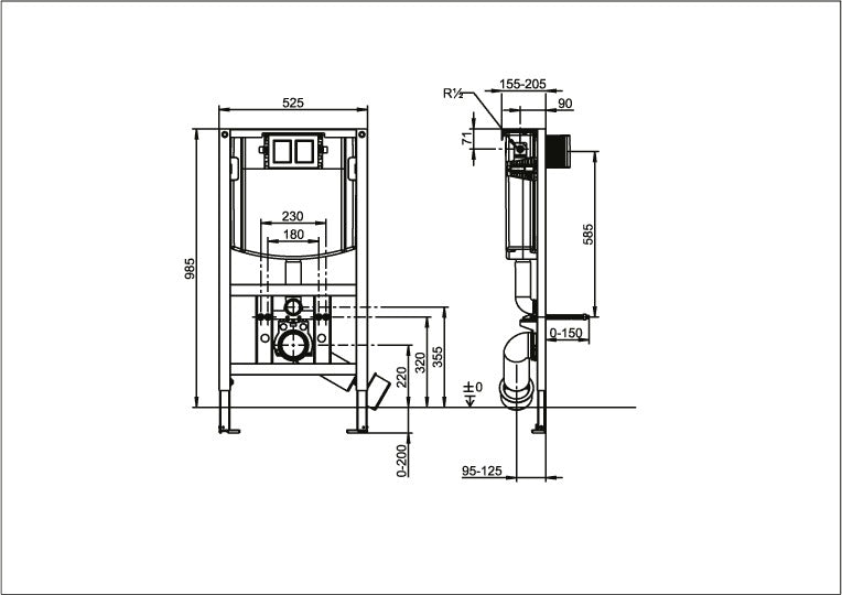 Villeroy & Boch ViConnect WC-Vorwandelement 525x985x155mm – Selbsttragend, Trockenbau, 2-Mengenspülung