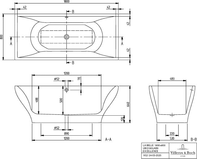 Villeroy & Boch Freistehwanne LA BELLE Excellence rechteckig 180x80 cm Quaryl stone white