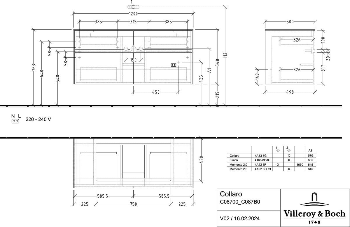 Villeroy & Boch Waschtischunterschrank Collaro C087 B0 1200 mm Black Oak mit Beleuchtung